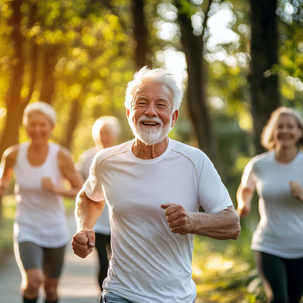 Активні літні люди займаються спортом на свіжому повітрі